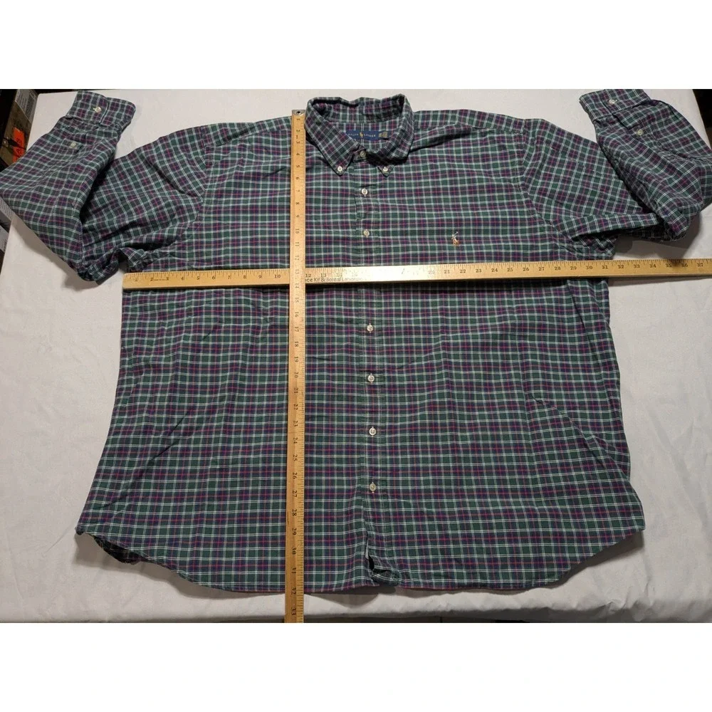 POLO Ralph Lauren Big‎ Men 3XB Blue Green Plaid Long Sleeve Button Shirt